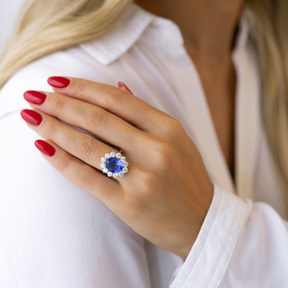 Prsteň s tanzanitom a diamantmi Sky Goddess