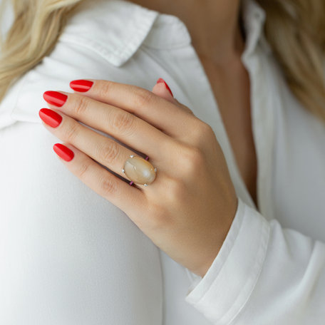 Prsteň s mesačným kameňom, diamantmi a zafírmi Noble Gem