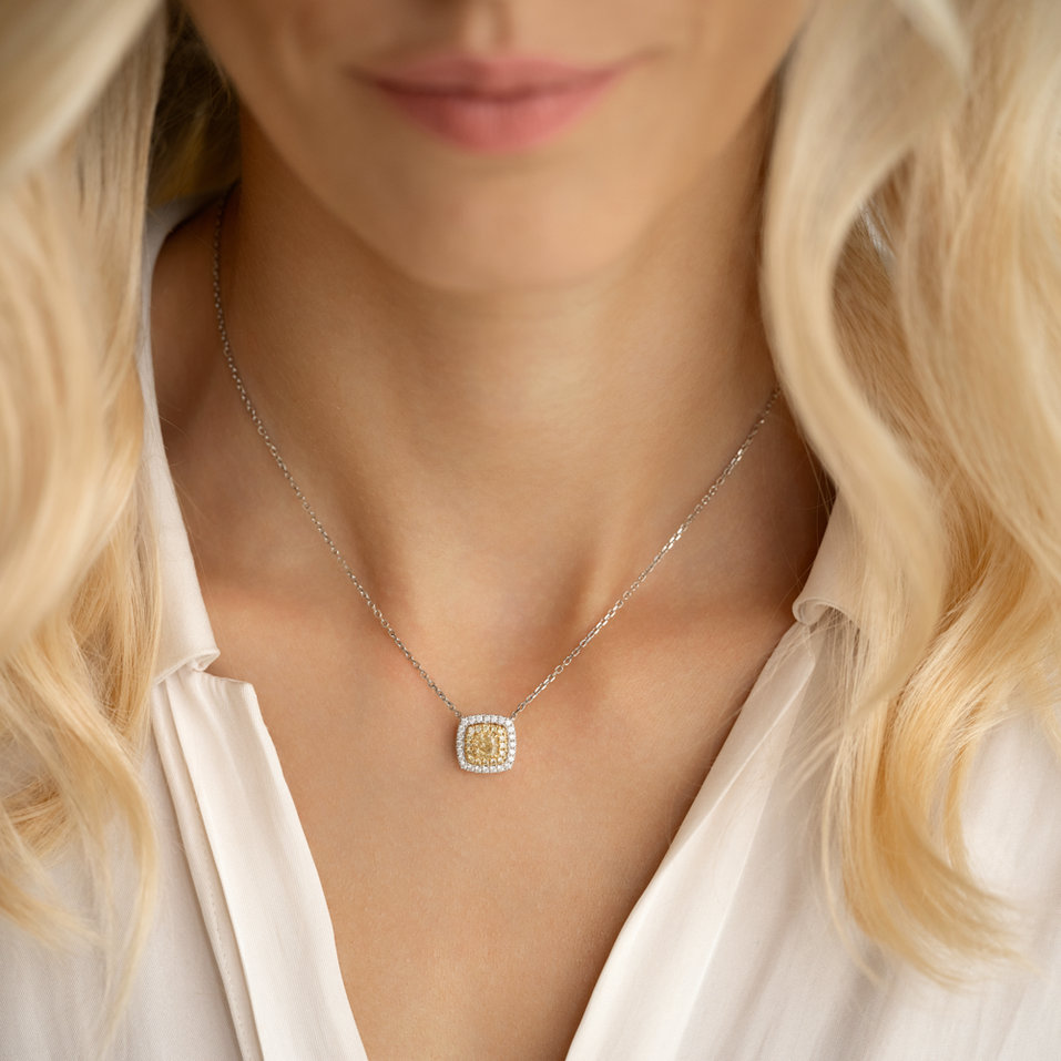 Náhrdelník s bielymi a žltými diamantmi Sun Spirit