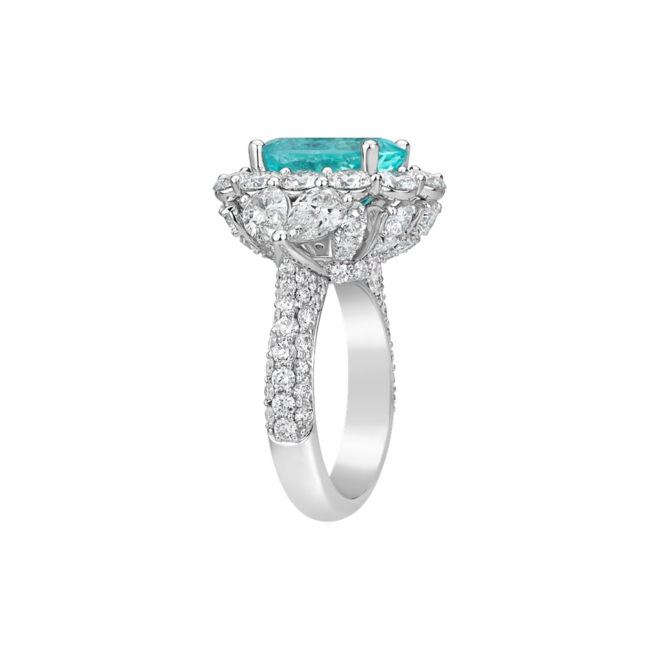 Prsteň s diamantmi a paraibou Crowned by Waves