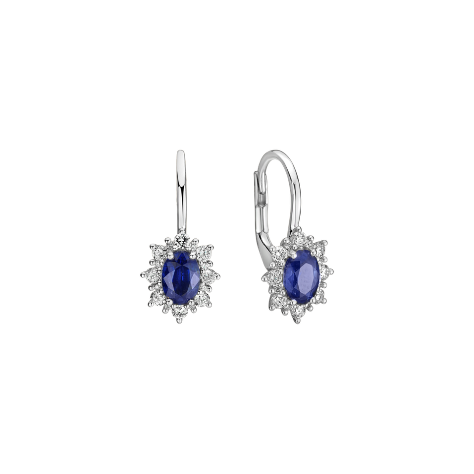 Náušnice 14kt biele zlato s diamantmi a zafírom Royal Aurora