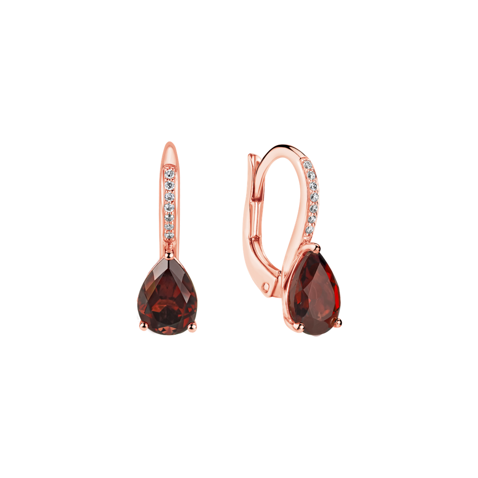 Diamond earrings with Garnet Tearfall