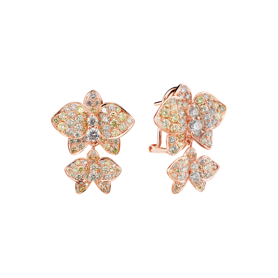 Náušnice s bielymi a žltými diamantmi Queen of Orchids