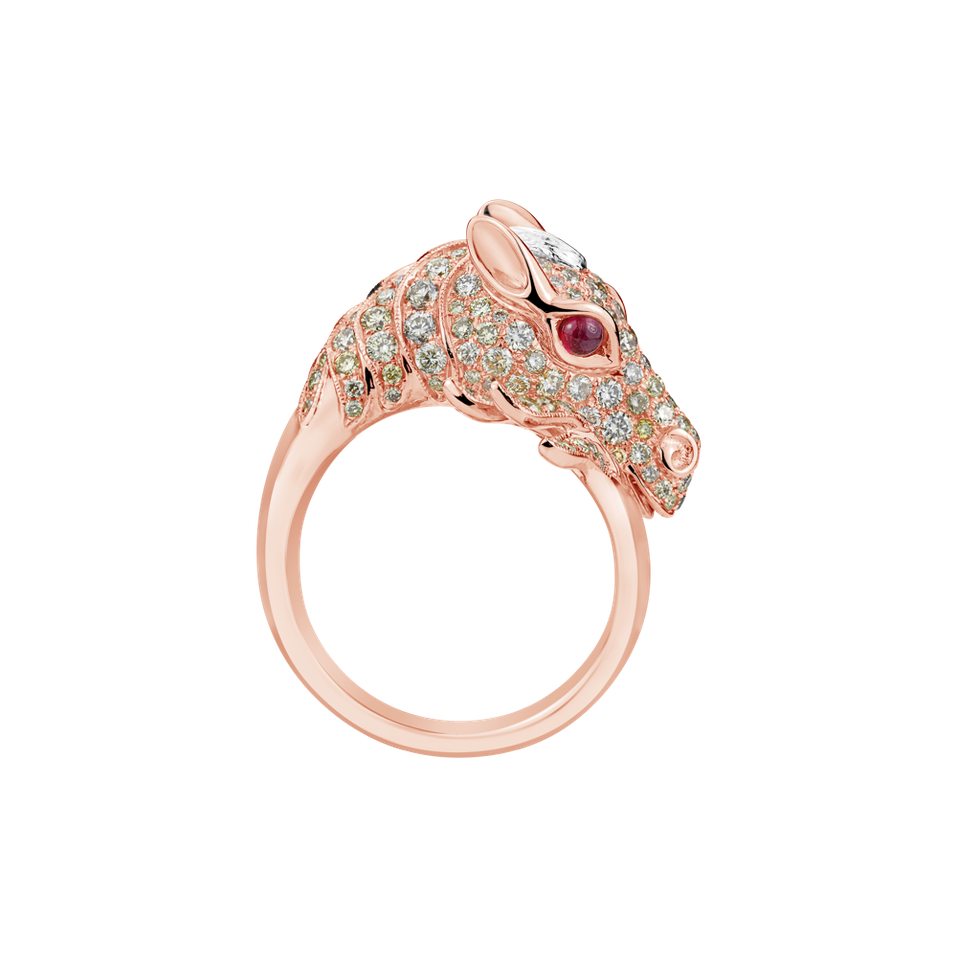 Prsteň s diamantmi a rubíny Magic Horse