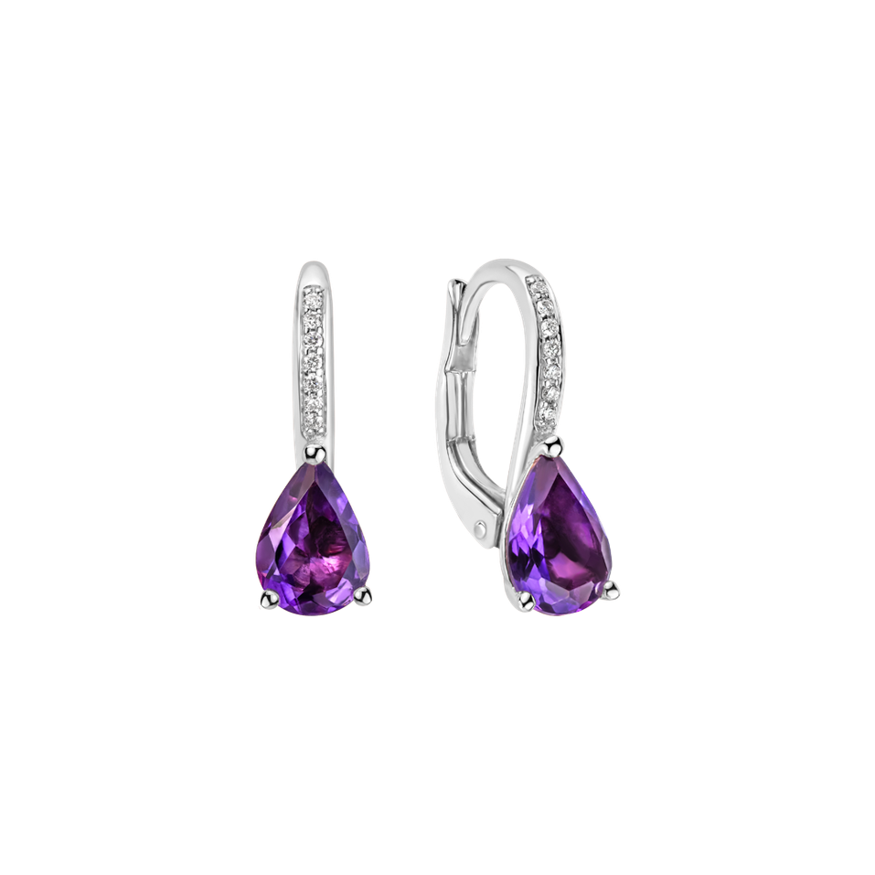 Náušnice s diamantmi a ametystom Tearfall