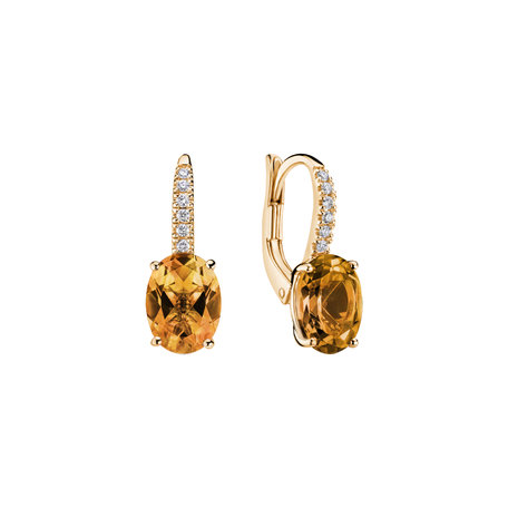 Náušnice s diamantmi a citrínom Iris Elegance
