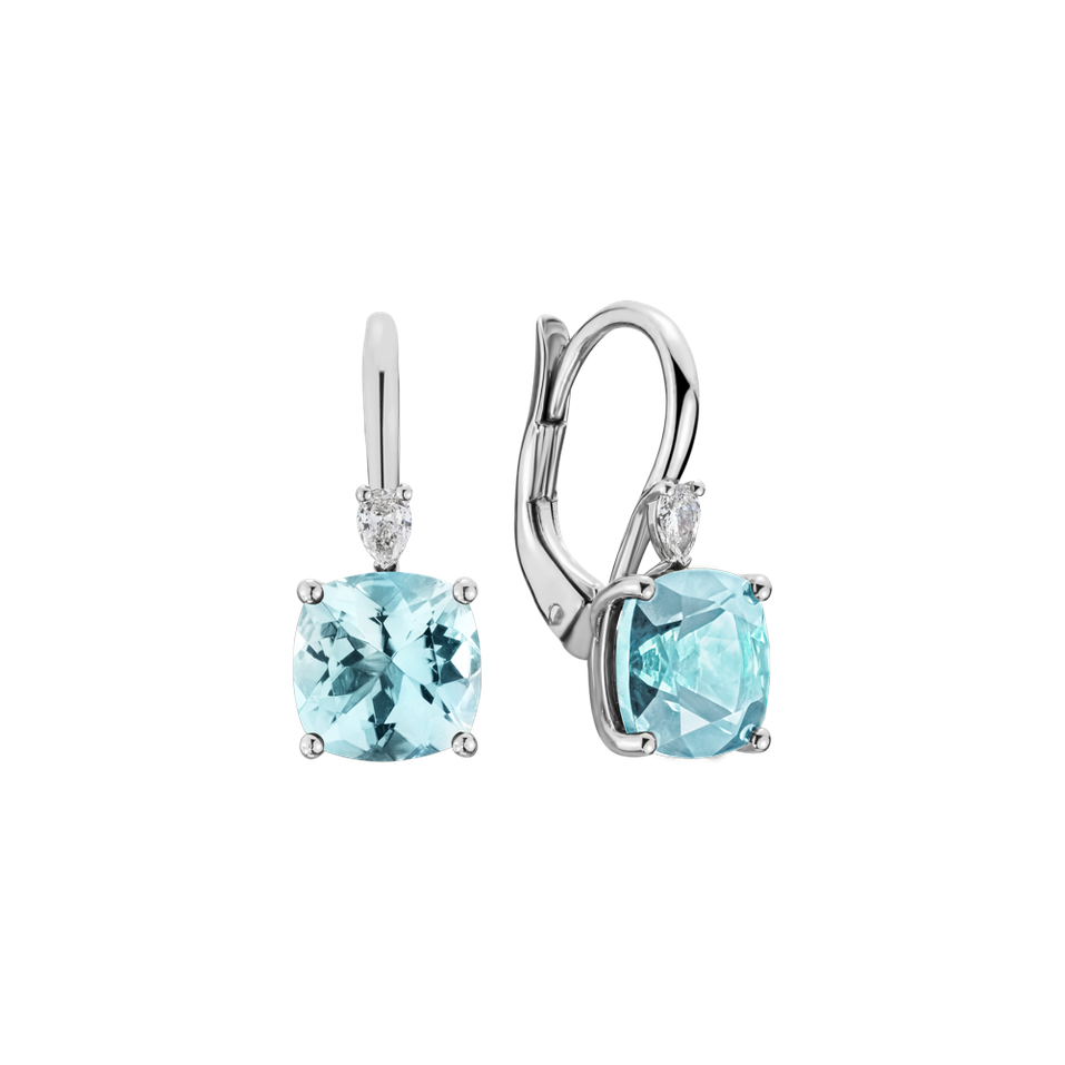 Náušnice s diamantom a akvamarínom Cassian