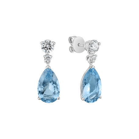 Náušnice s diamantmi a akvamarínom Royal Tears