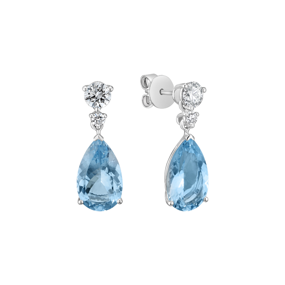 Náušnice s diamantmi a akvamarínom Royal Tears