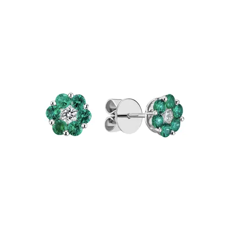 Náušnice s diamantom a smaragdmi Shiny Flower