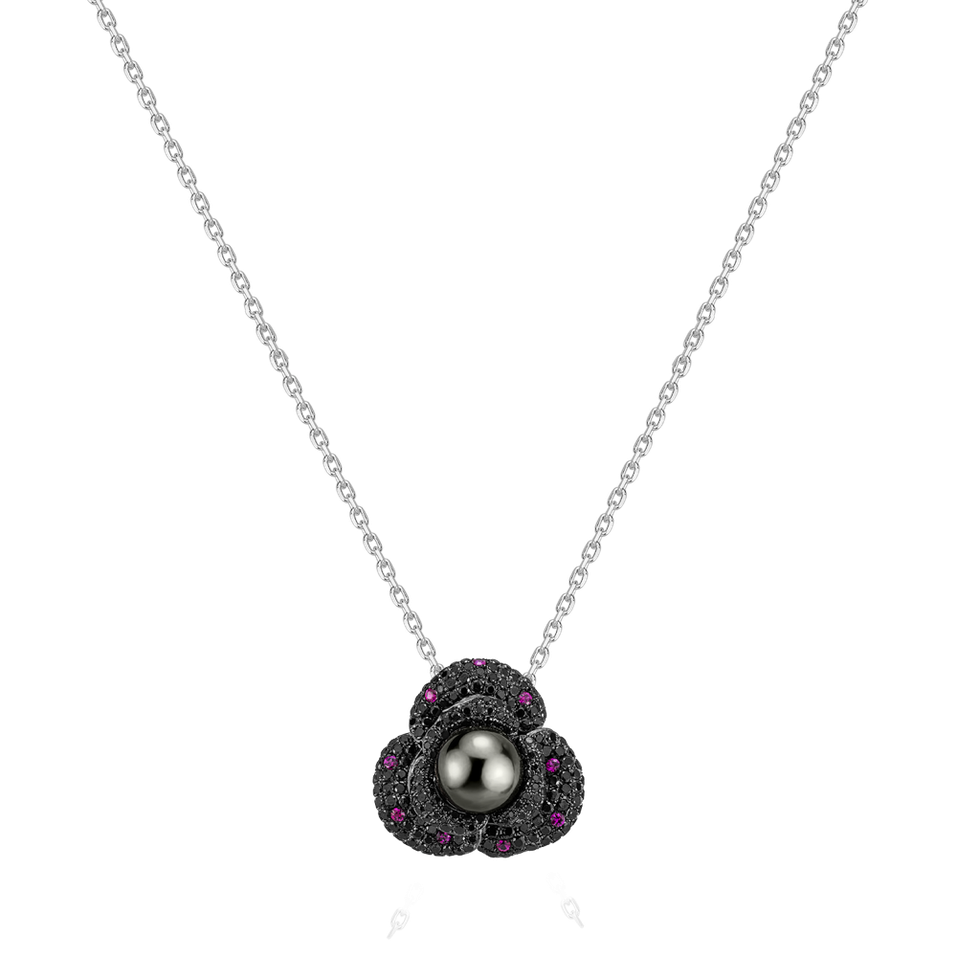 Brošňa a prívesok s perlou, čiernymi diamantmi a rubínmi Brož a přívěs s perlou, černými diamanty a rubíny Dolores