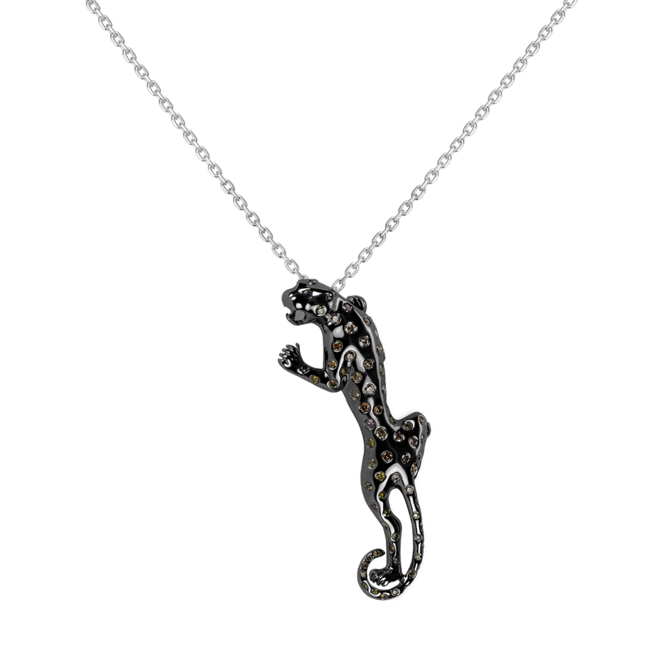 Brošňa s prívesok s hnedými diamantmi a zafírmi Dark Puma