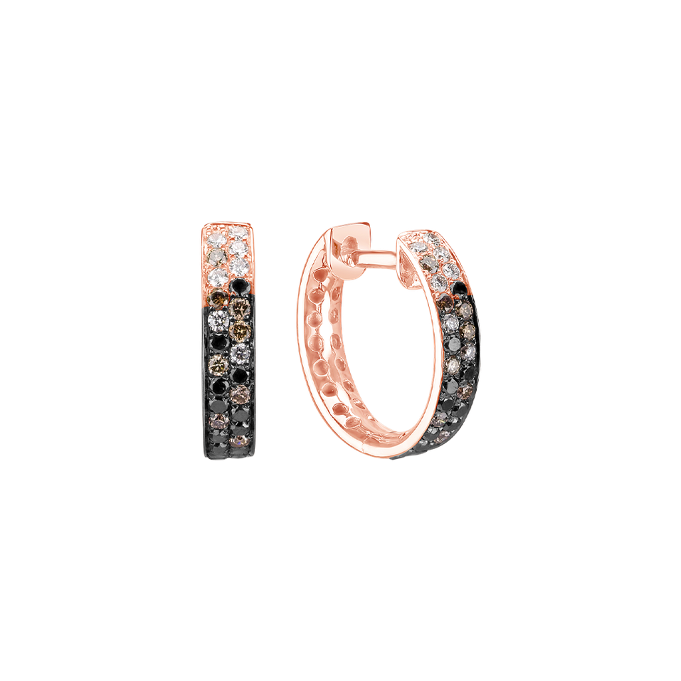 Náušnice s bielymi, hnedými a čiernymi diamantmi Inferno Love