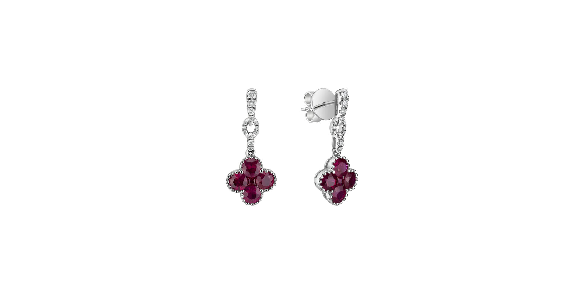 Náušnice s diamantmi a rubínmi Fire Clover