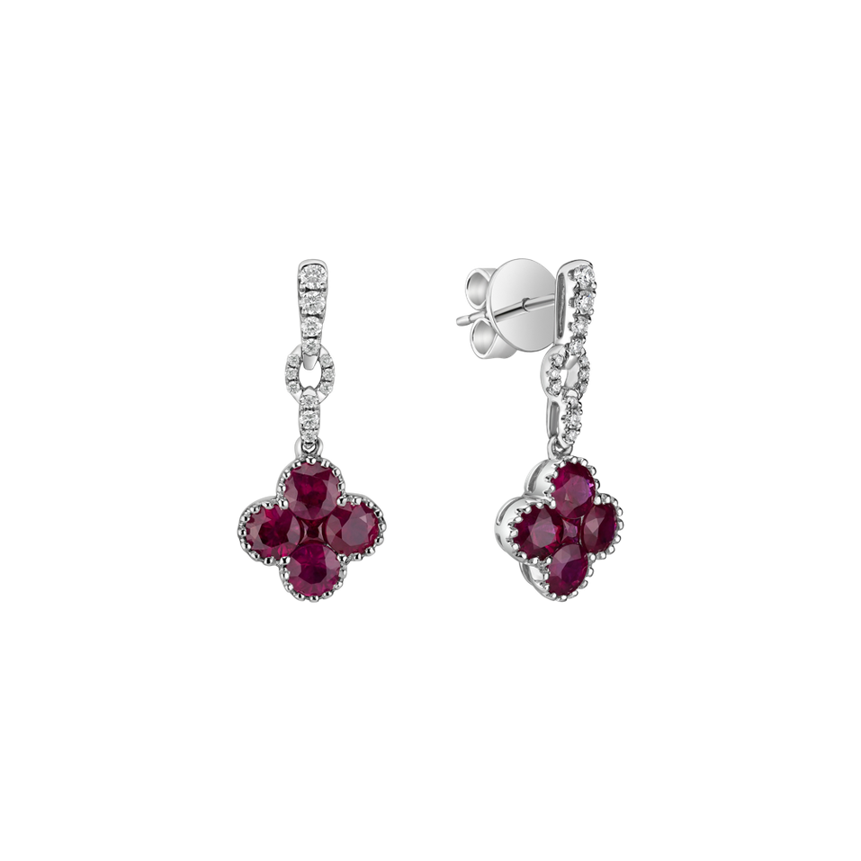 Náušnice s diamantmi a rubínmi Fire Clover